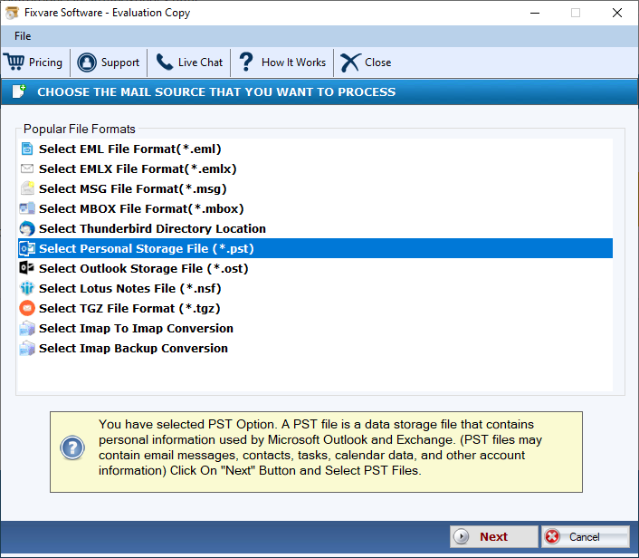 FixVare PST to TGZ Converter screenshot