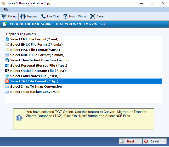 FixVare TGZ to EMLX Converter screenshot