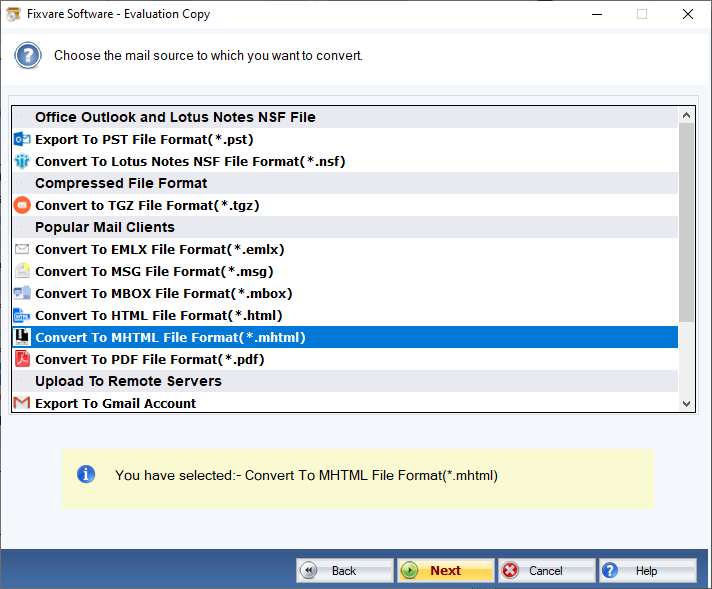 Export Option for EML to TGZ